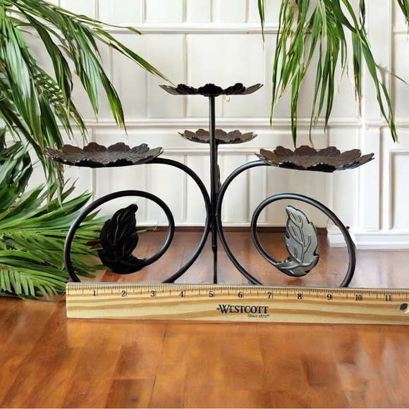 PartyLite 4-Tier Dark Brown Metal Leaf Pedestal Stand – Embossed Candle Holder - Picture 8 of 10